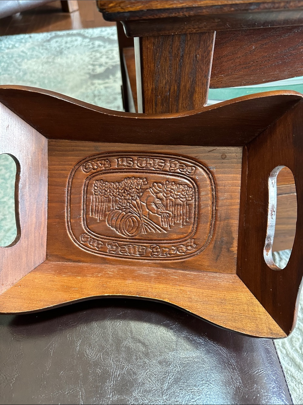 Vintage Carved Wooden Bread Serving Tray